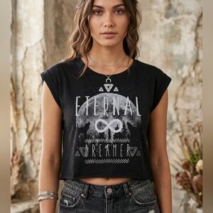 Eternal Dreamer Black Graphic Crop Top